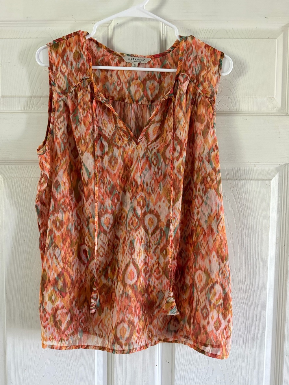 Liverpool Orange Multi-Color Sleeveless Ikat Print Camisole